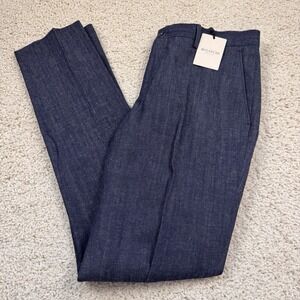 NWT Bugatchi Men's Pants 32 Indigo Linen Cotton Made Italy Dress Trousers $398